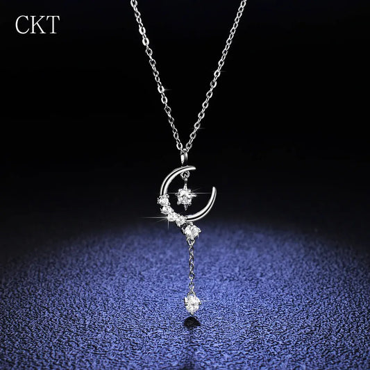"Celestial Radiance - 1 Carat Moissanite Diamond Star Moon Necklace"